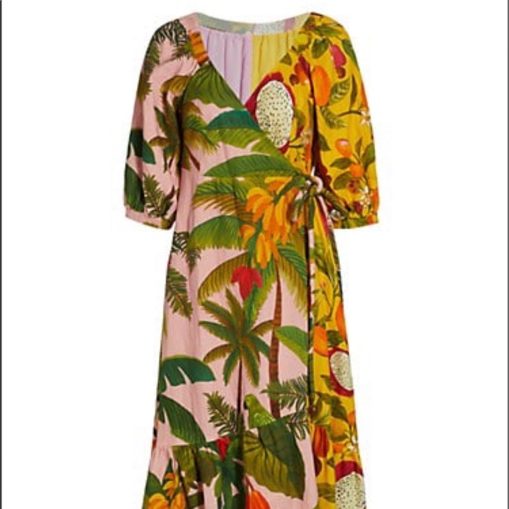FARM Rio Tropical Print Wrap Dress - Pink, Green, Yellow